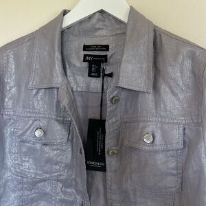 NWT Jones & Co Button Down Metallic Grey Lavender Linen Denim Style Jacket L